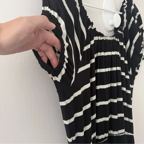 Loralette Maxi Dress Black White Stripe Front Slit 3X Plus Size - Picture 7 of 8